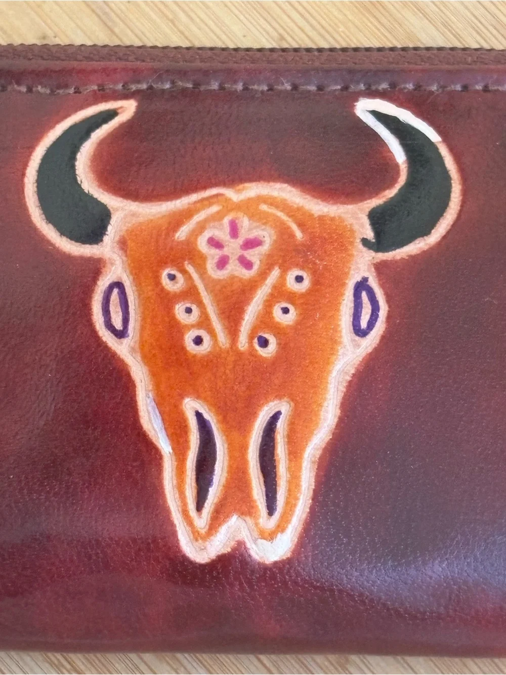 Boho Western Bull Skull Zip Around Wallet